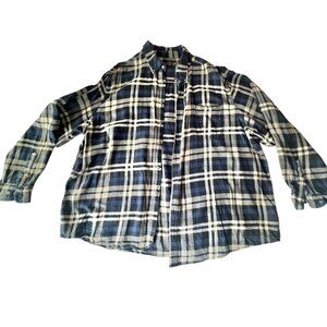Faded Glory Mens 3XL Navy & Gray Plaid Flannel Shirt 100% Cotton READ